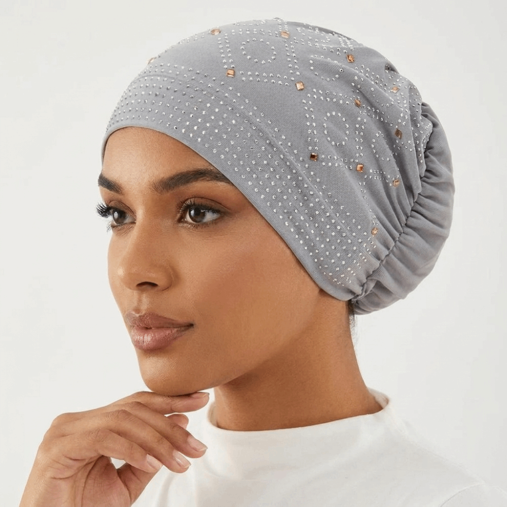 Ethnic Indian Fashion - Modny turban z dżetami, błyszcząca elastyczna